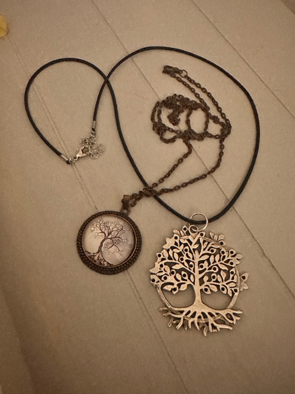 Tree of Life Double Pendant Necklace Set in Antique Bronze Tone